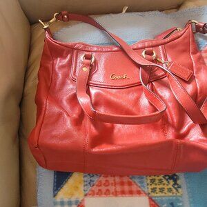 Large Red Leather Coach Bag